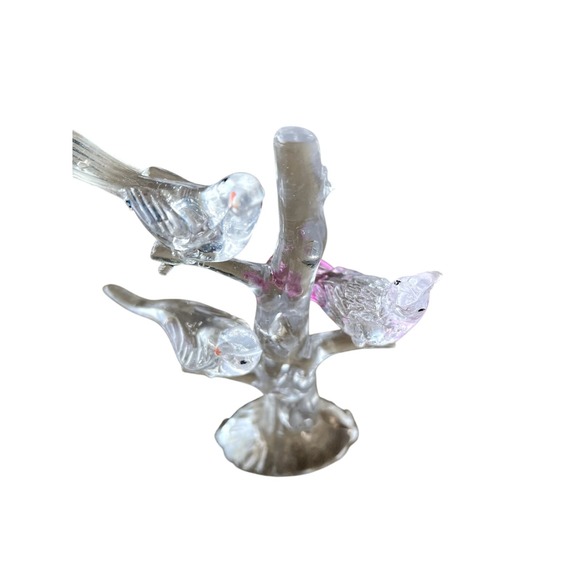 Crystal Bird Tree Figurines Set of 2‎ Plastic Birds on Branch Decor - Picture 2 of 3